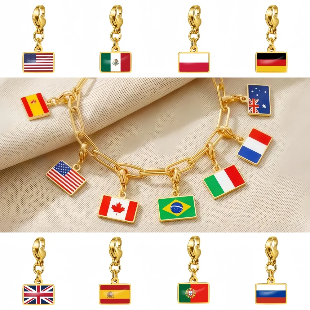 Country Flag Charms 10 mm Pendant Necklace Bracelet Keychain Bagchain Stainless Steel Jewelry A Commemorative Gift For A Friend