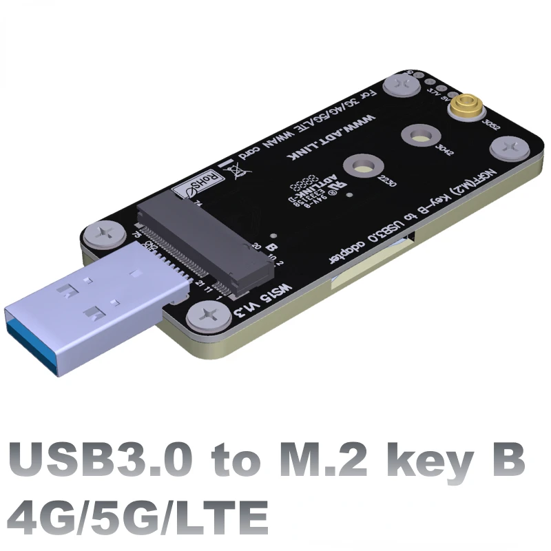 ADT-WS15 M.2 Key B to USB 3.0 Type A Adapter for 3G/4G/5G/LTE/CDMA/2G GSM/2042 3042 3052 WWAN Wireless Module Dual SIM Connector