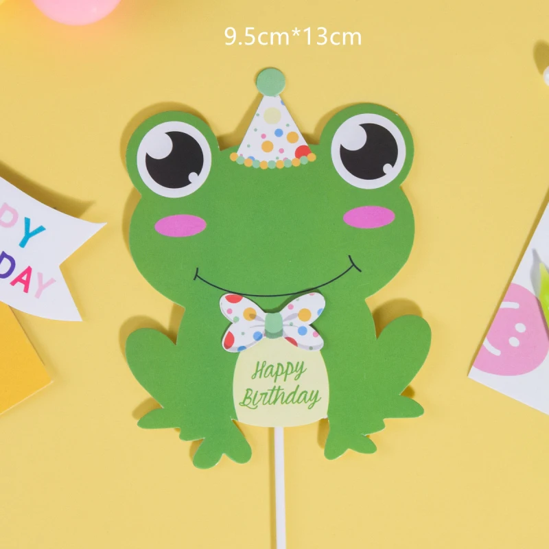 Cake Topper Flag Rabbit Cat Tiger Frog Lion Dog Animal Happy Birthday Cupcake Toppers Baking Beauty Baby Shower Cake Decor DIY