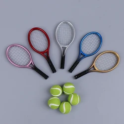 2PCS/set Photo Props Gift Creative Doll Tennis Racket Miniature Racquet Ball 1/6 1/12 Sport Equipment Dollhouse Accessories