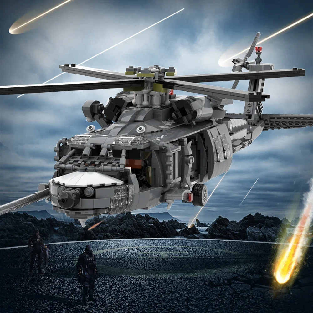 MOC เฮลิคอปเตอร์ต่อสู้ทหาร MH-60L Pave Hawk Building Block ชุดดัดแปลง Power เครื่องบินกู้ภัยอิฐของเล่นสําหรับของขวัญเด็ก