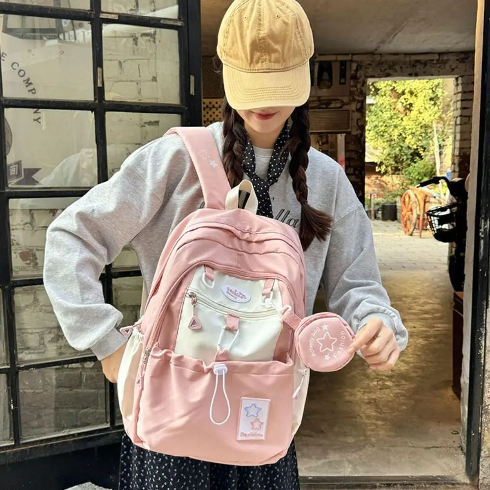 Sweet Star Women Backpack with Coin Purse Korean Style Nylon Shoulders Bag Large Capacity Harajuku Student Schoolbag