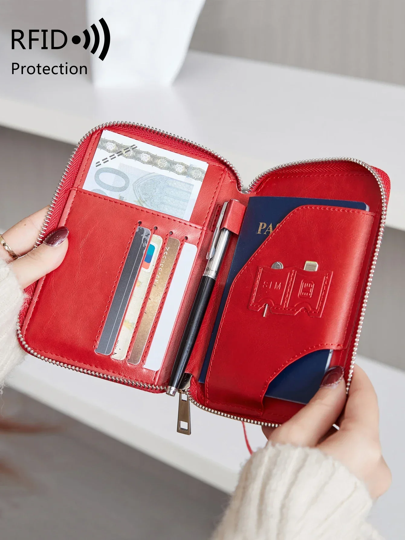 

Обложка для паспорта с блокировкой RFID, дорожный кошелек, билет, сумка для кредитных карт, многофункциональный кошелек на молнии с ремешком на запястье, мода