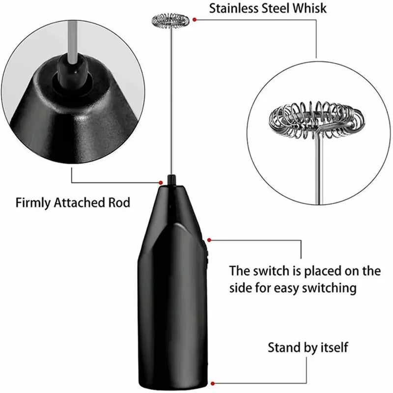 1 Piece Electric Milk Frother Mini Electric Milk Coffee Frother Handheld Battery Operated Whisk Milk Foamer Maker YY037