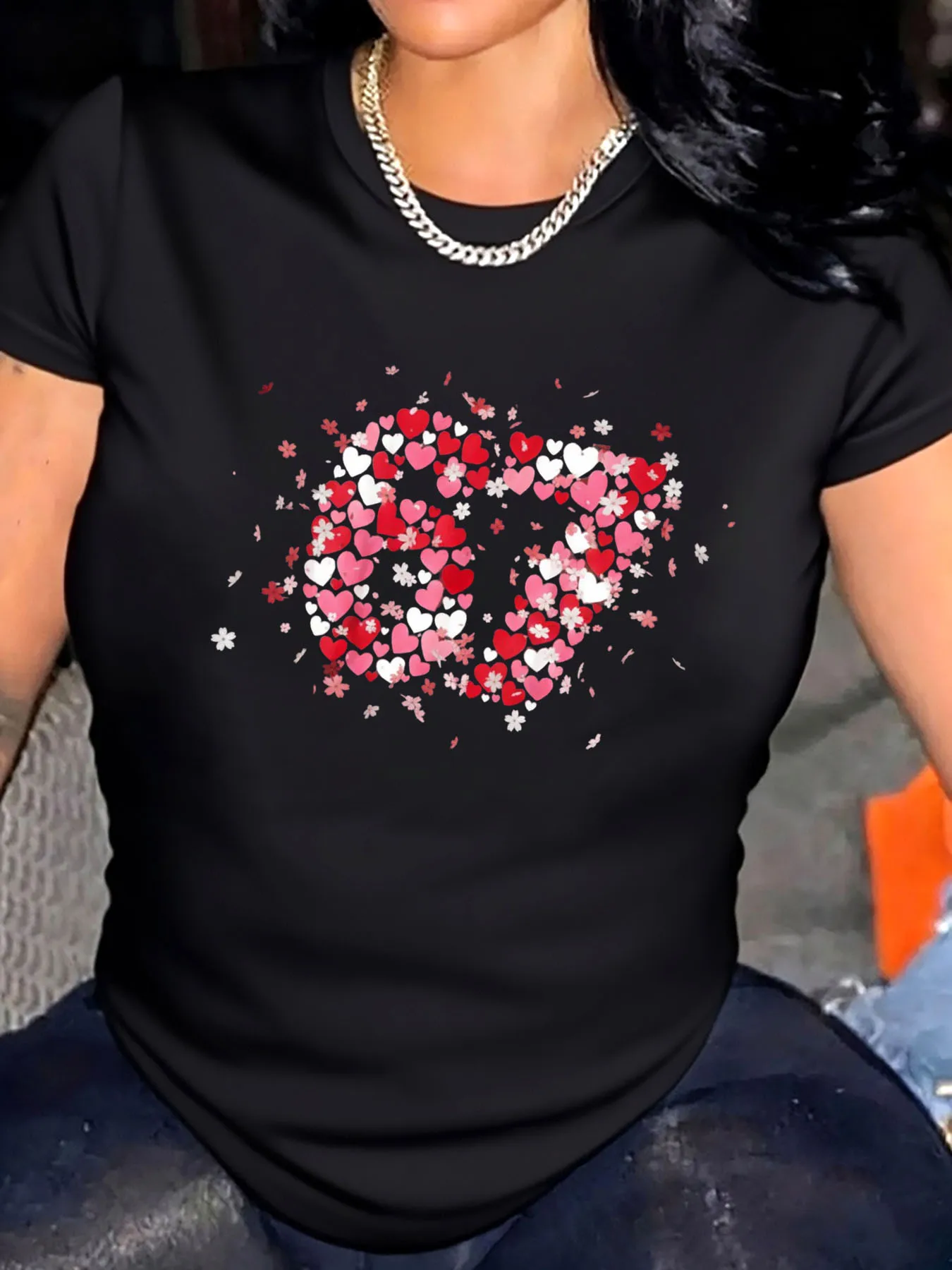 Dames Plus Size T-shirt Valentijn Harten Bloemenprint Outdoorkleding