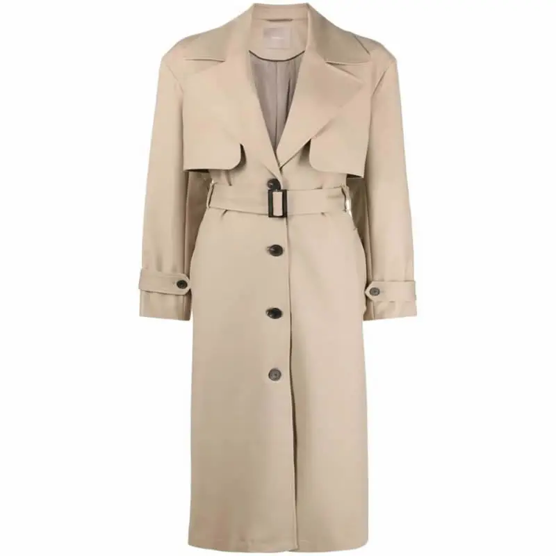 Single Breasted Coat for Women, Fashionable Trench Coat, Turn-Down Collar, Apricot, New Arrival, H8225