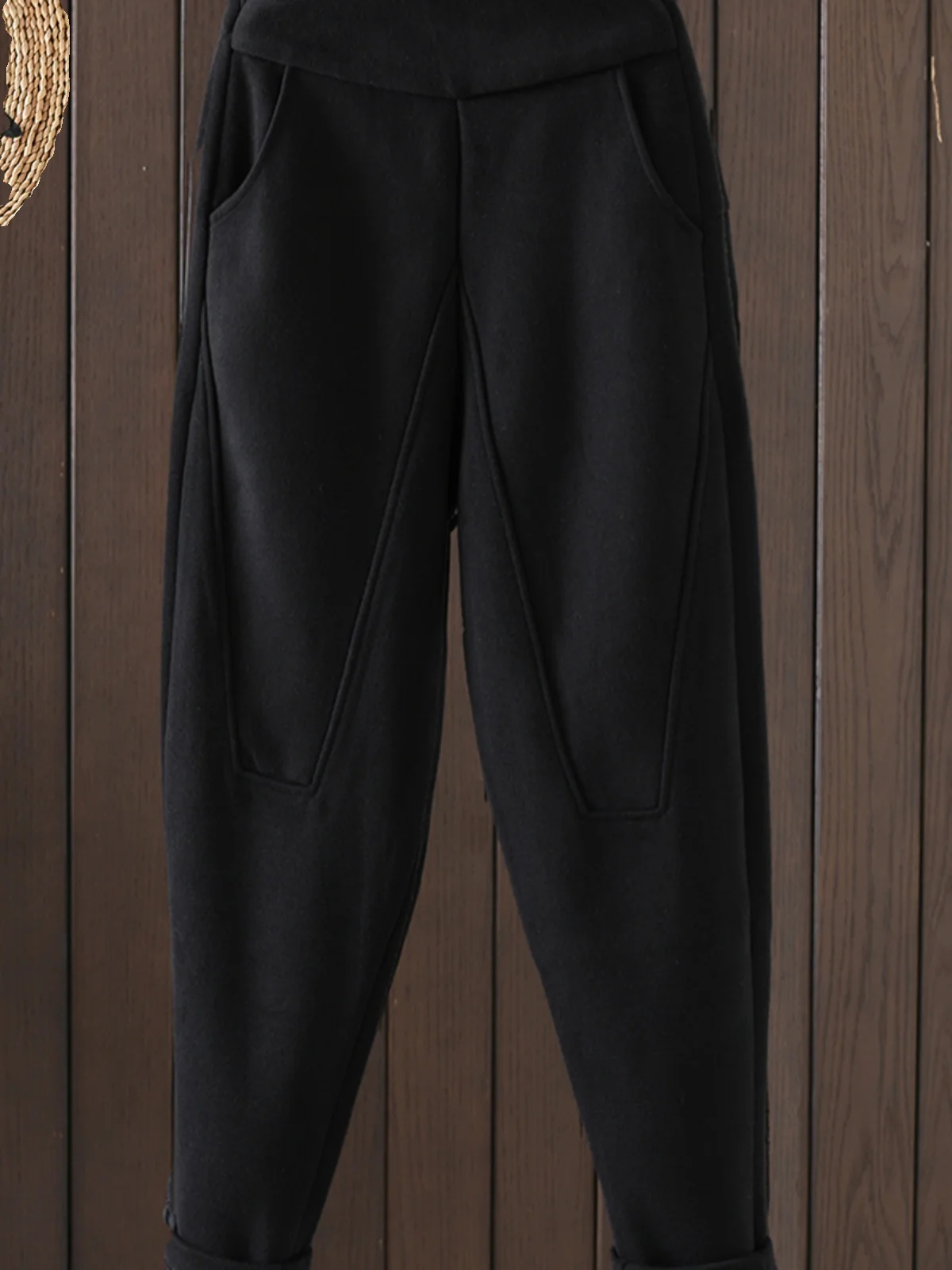 Autumn Winter Women's Harem Pants Woolen Fleece Lined Casual Large Size Thickened Carrot Pants Commute Style Natural Waist