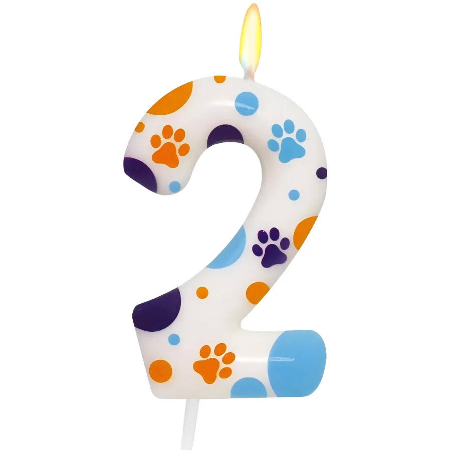 Blue Dog Paw Themed Birthday Candles, Number 2 Paw Print Birthday Party Supplies, 2.76 inch Paw Cake Topper Decorations, Birthda