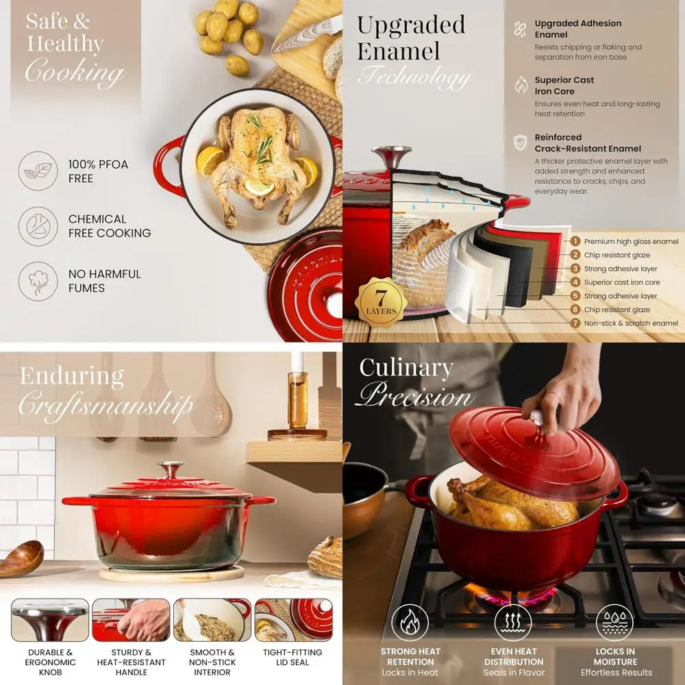 

6.4 Quart Enamelled Cast Iron Dutch Oven with Lid - Nonstick, Oven Safe to 500°F for Baking, Braising, Stews, Roasting - 28cm Re