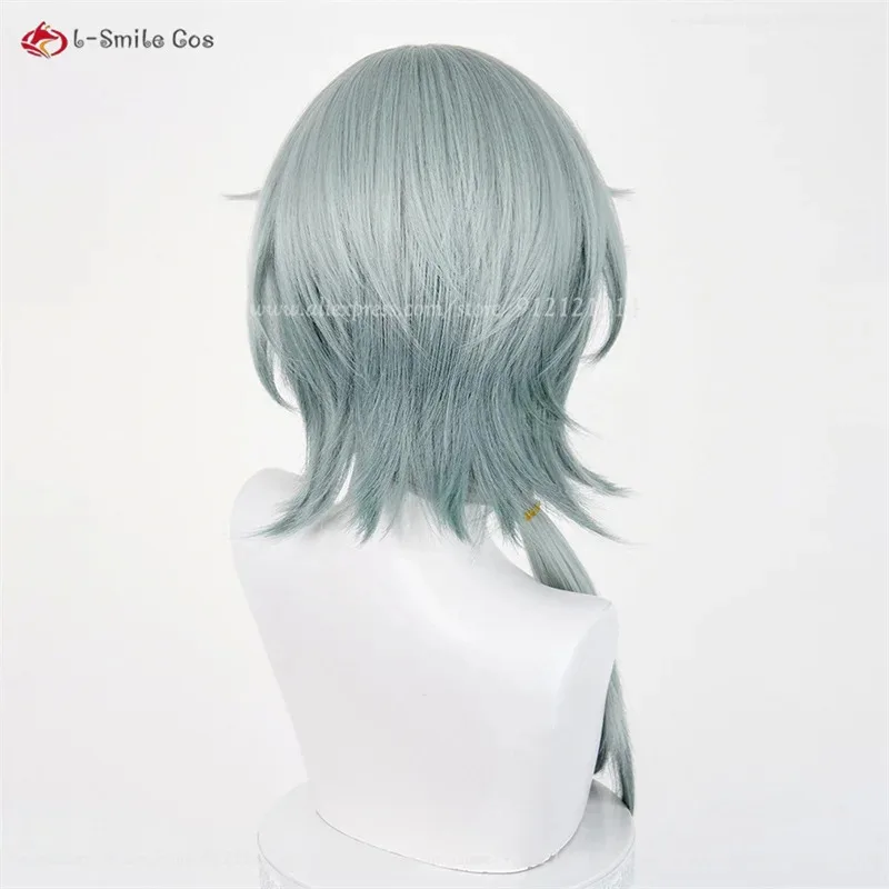 HSR Anaxa شعر مستعار تأثيري 65 سنتيمتر طويل رمادي أخضر مختلط Anaxagoras تأثيري أنيمي ازياء شعر مستعار مقاومة للحرارة الاصطناعية الشعر + غطاء شعر مستعار