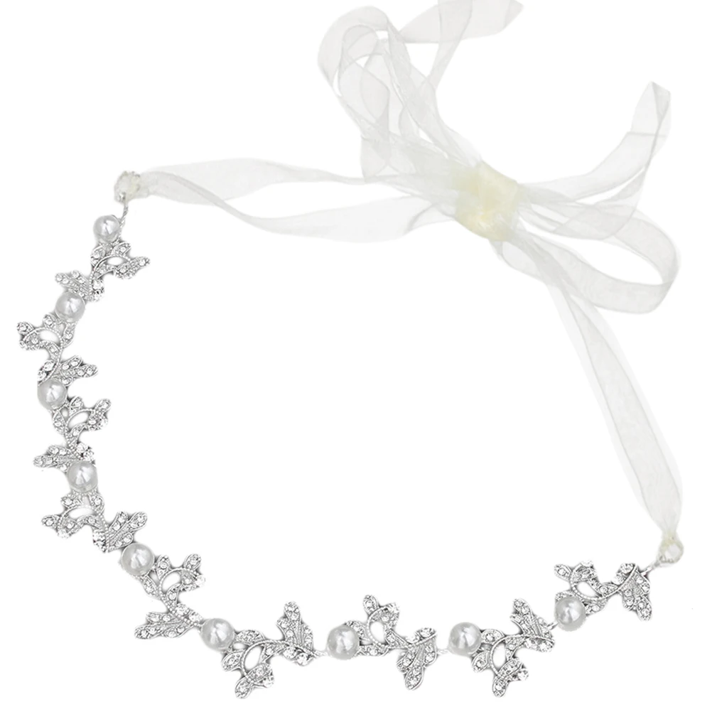 

Pearl Headb Rhinestone Hair Wreath Bridal Headwear Crystal Ribbon Photo Headdress Wedding Accessories Everyday Wear Hair Tool