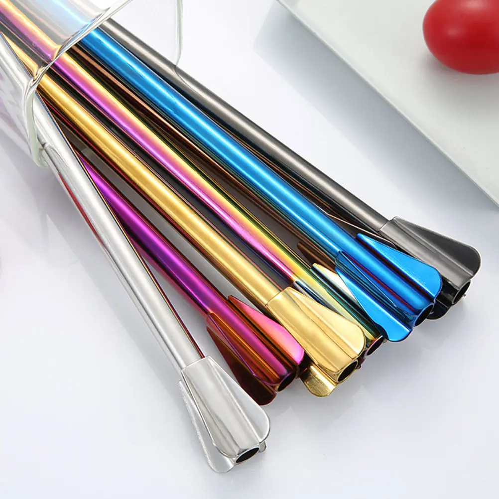 4Pcs Stainless Steel Reusable Straw Stirrer Multi Purpose Colorful Metal Drinking Straw for Cocktails Shakes Sundaes Picnics