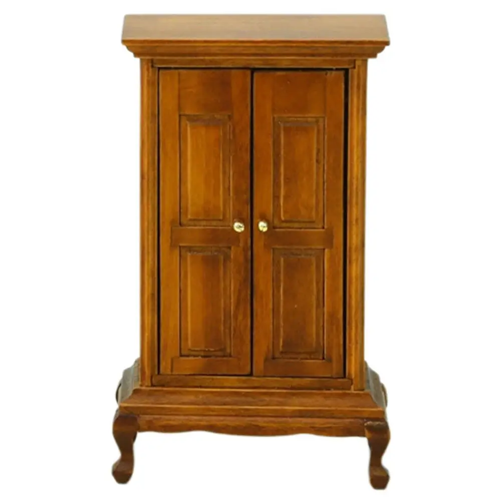 

Miniature Double Door Wardrobe European Style Mini Wooden Cabinet for Dollhouse Bedroom Living Room Closet Cabinet Home