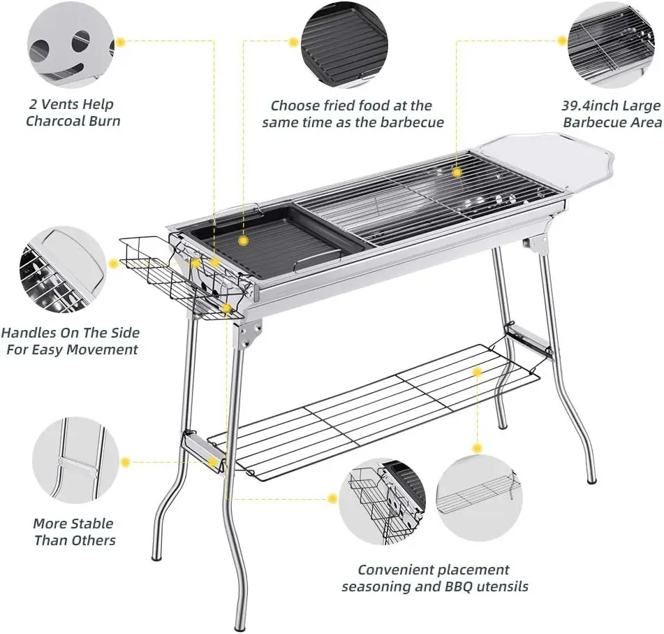 Portable Charcoal Grill,Outdoor BBQ Grill for Christmas Picnic, Thanksgiving Family Gathering and Backyard Barbecue,With Storage