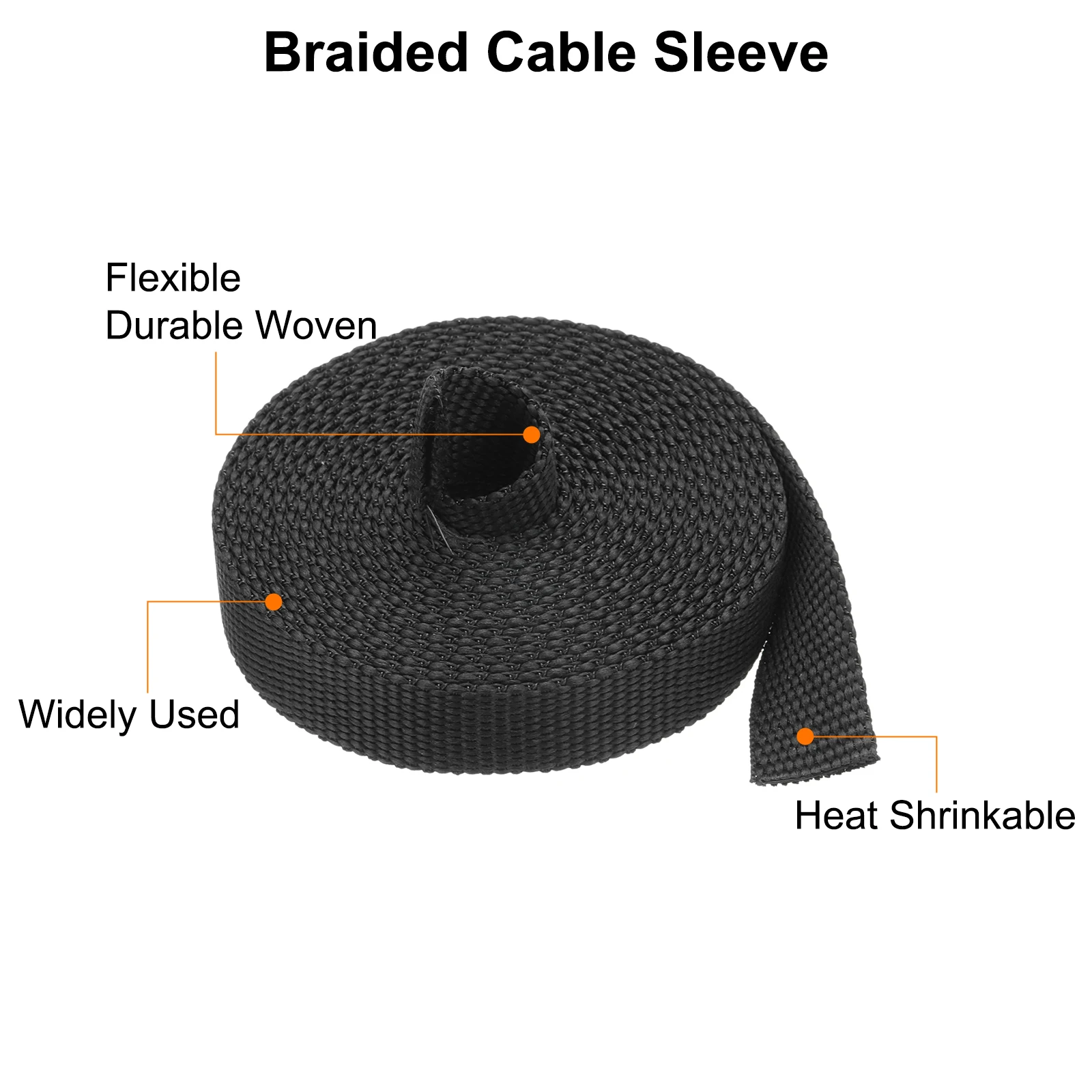 1Pc 1-18m Braided Cable Sleeves Heat Shrinkable Fabric Sleeving Black 2:1 Ratio Heat Shrinkable Cord Protector for Harness Cable