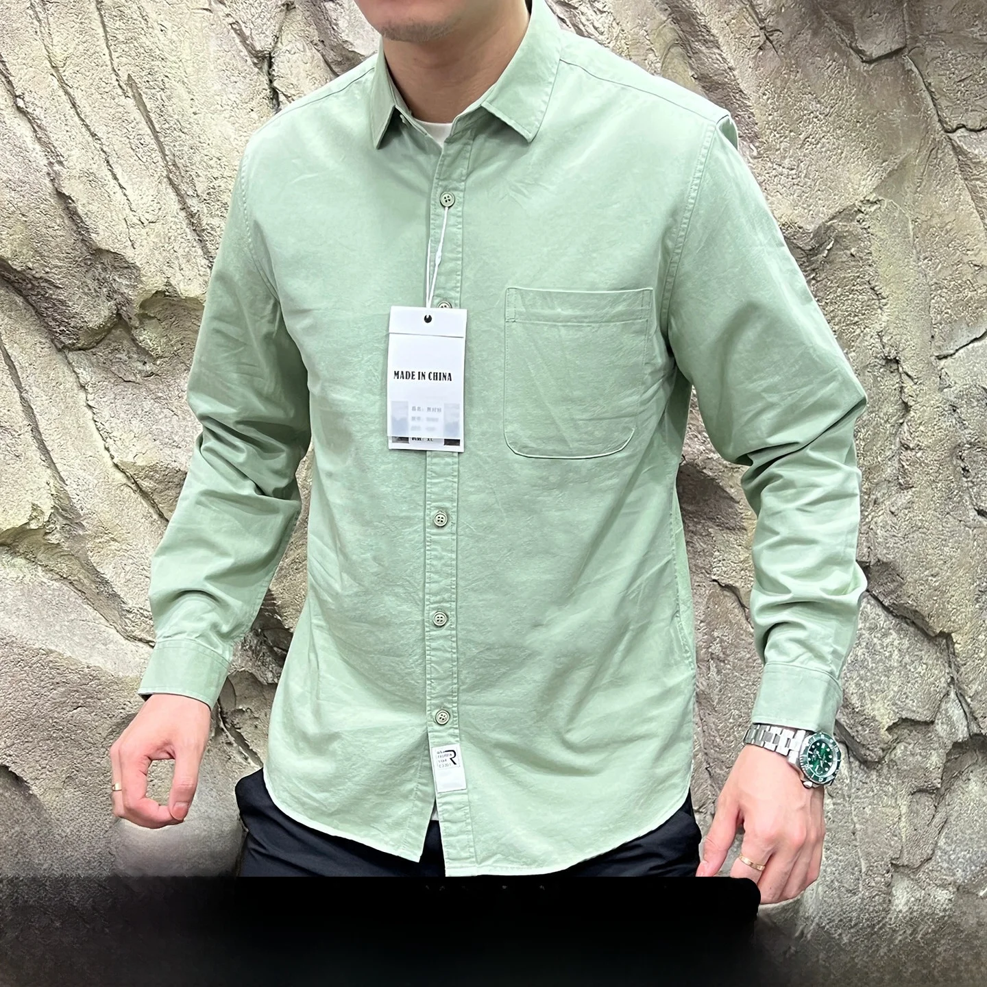 

Men's Casual Cotton Long Sve irt Comfortable Breathable Pure Color Commute Wear Trendy Stand Fit Spring Season