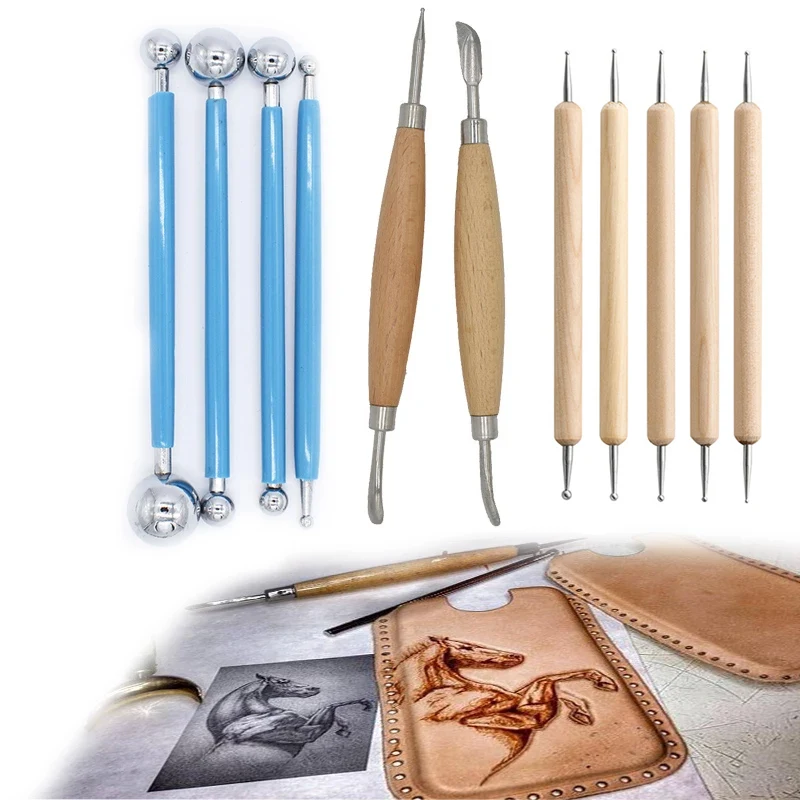 Leather Craft Tool Point Stylus Balls Spoon Tip Embossing Modelling Carving Leather Tools Set DIY Hobby Art Mandala Dotting Kit