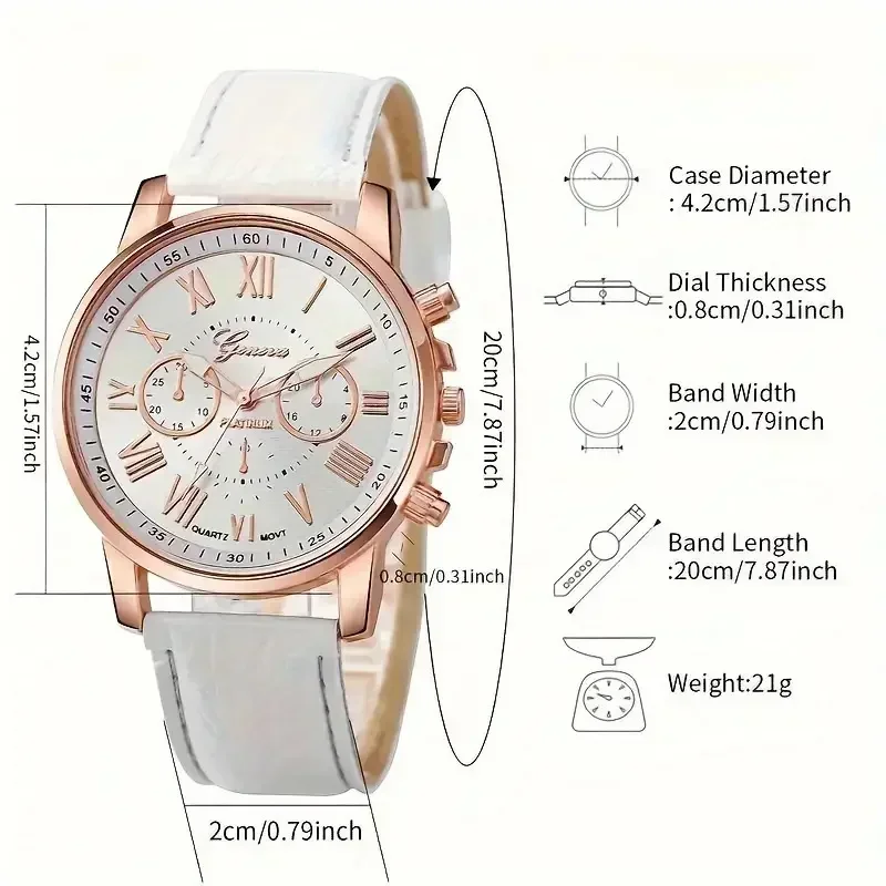 5pcs Fashionable Women's Watch with Simple Roman Dial Quartz Watch, Women's Leather Strap Watch Bracelet Set (no Box)