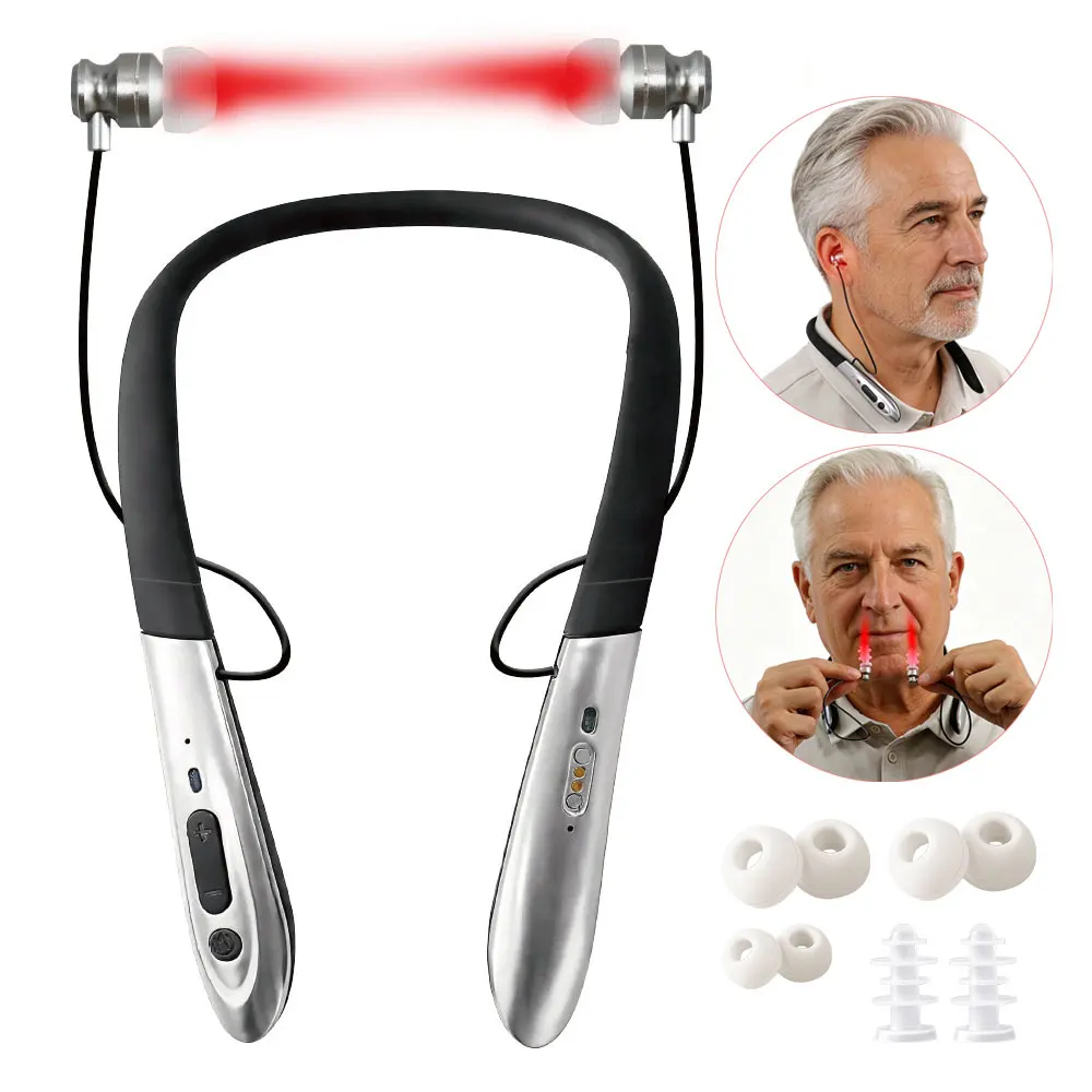 Upgraded Rhinitis Tinnitus 650nm Ear Nose Red Light Device 2-in-1 Irradiation Equipment Rechargeable Comfortable Neck-Hanging