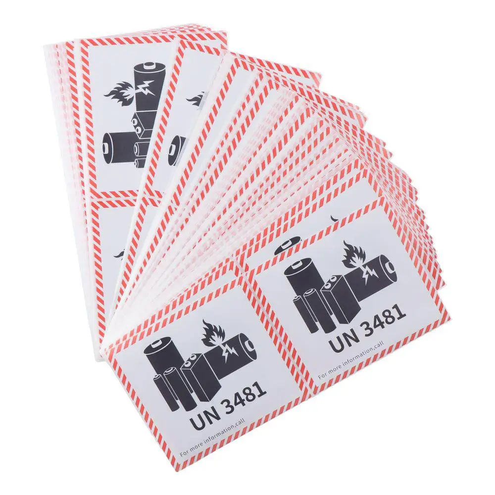Copper Plate Adhesive Battery Fire Labels 4.7 "x 4.3" Lithium Transport Lithium Battery Label Red Transport Warning Label Office