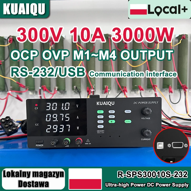 KUAIQU 300V 10A 3000W DC-Stromversorgung OCP OVP M1~M4 Einstellbarer Labor-Spannungsregler RS-232/USB PC-Software-Steuerung 30V 60A/100A 60V 30A/50A 150V 10A 200V 10A 1500W 1800W 2000W 3000W Mit