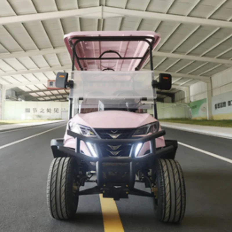 Long Range Golf Cart 14 Inch Tire Family Electric Golf Cart With Touchscreen Multimedia Player Chair Brown Leather With Headrest