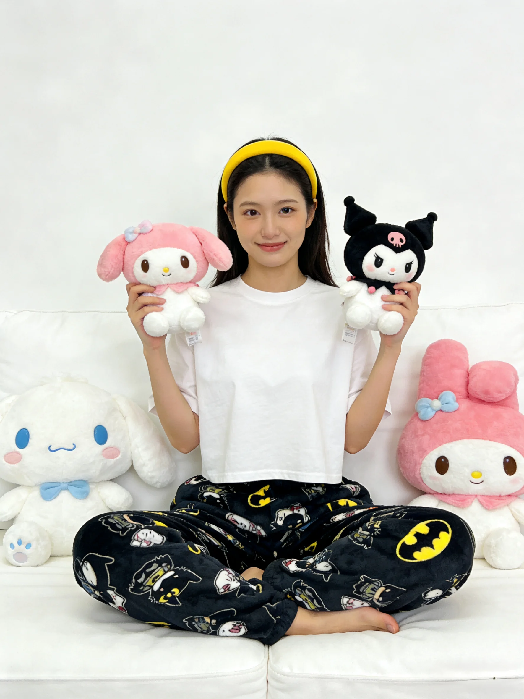 Hello Kitty flannel pajamas, black thermal loungewear, casual walking pants for couples, perfect for party outfits! view 4