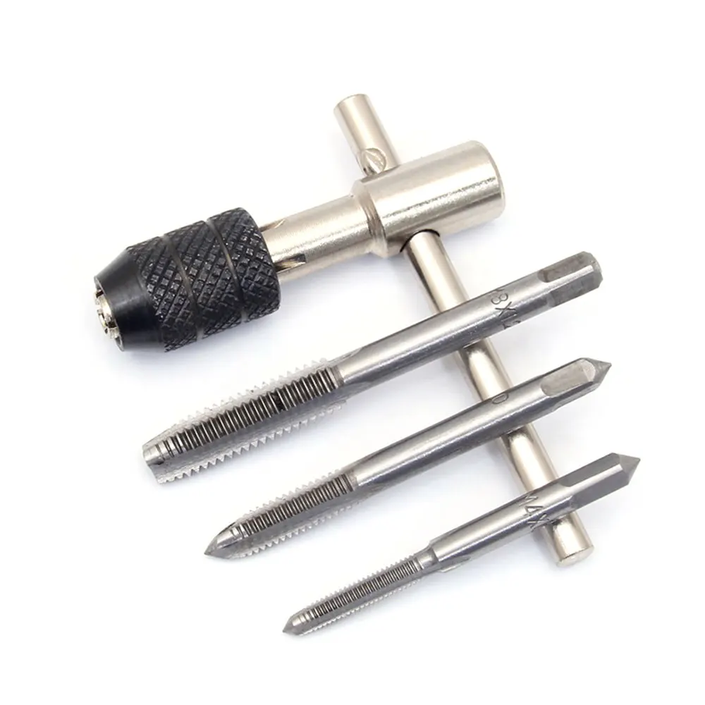 6Pcs Metric Thread Tap Drill Machine Screw Thread Plug Tap Drill Set Hand Tools M3 M4 M5 M6 M8 With T-type Wrench