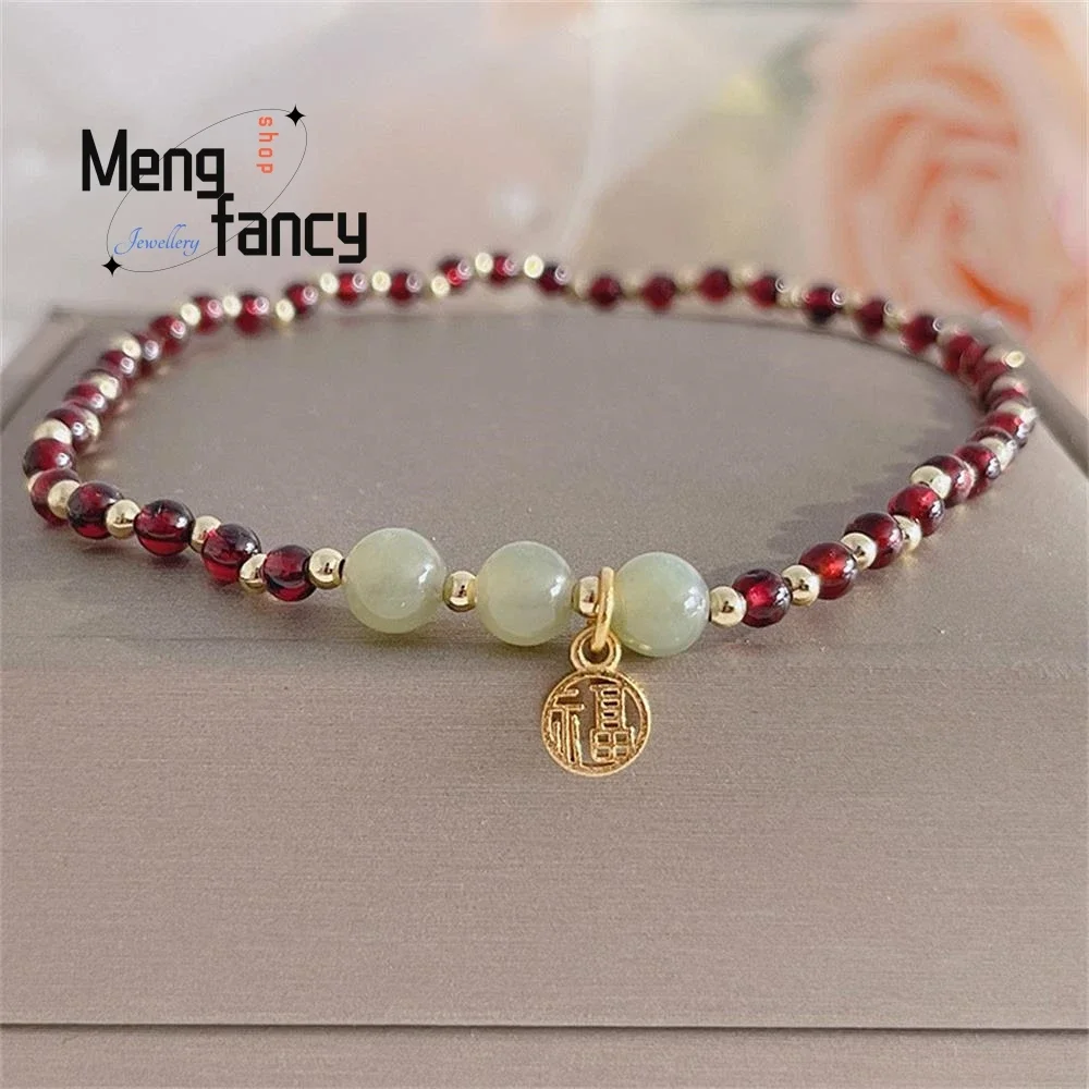 

Fu brand pendant foot decoration retro temperament natural garnet and jade anklet niche design foot chain student gift