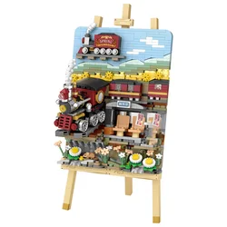 LOZ-1296 Vintage train stereoscopic painting Animal kitten Stereoscopic artist house furniture building blocks for children