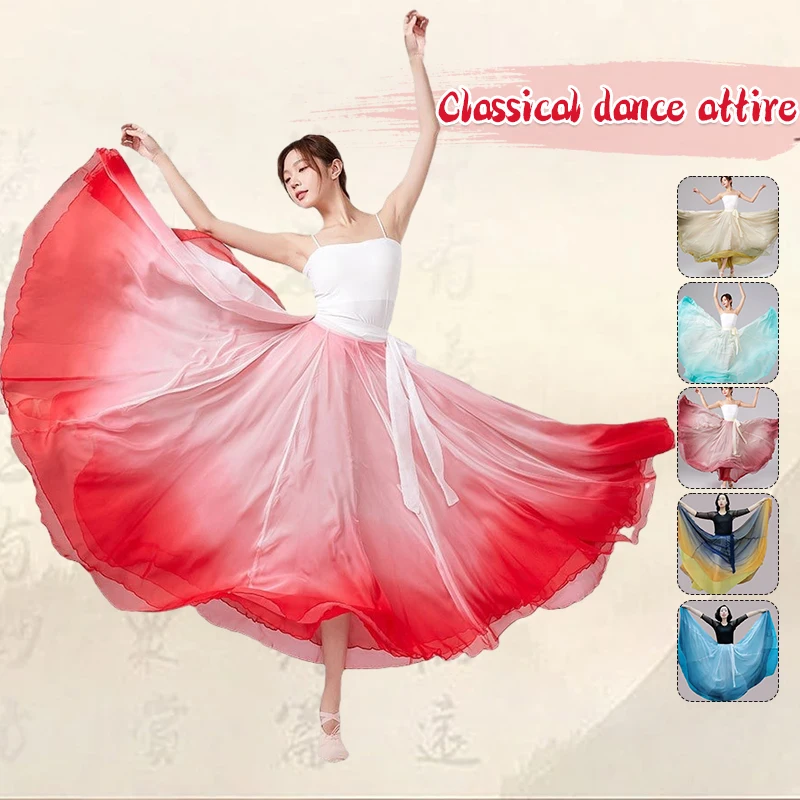 80-100cm Women Chinese Classical Dance Dress Flowing Chiffon Big Swing Half Skirt Stage Performance Tradition Dance Costume