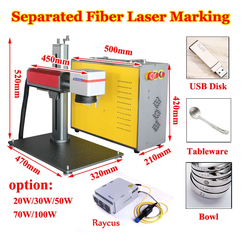 

Mini Separated 20W 30W 50W 70W 100W RAYCUS Fiber Laser Engraving Marking Cutting Machine Metal Engraver Carver Air Cooling 220V