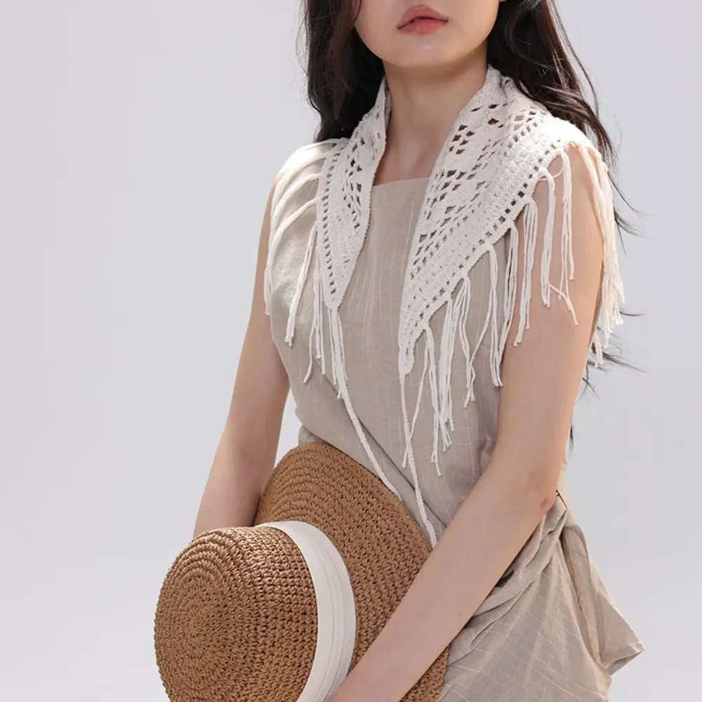 

Bohemian Tassel Knitted Triangle Scarf Exotic Countryside Style Hollow Out Lace Shawl Scarf Accessories Clothes Decoration