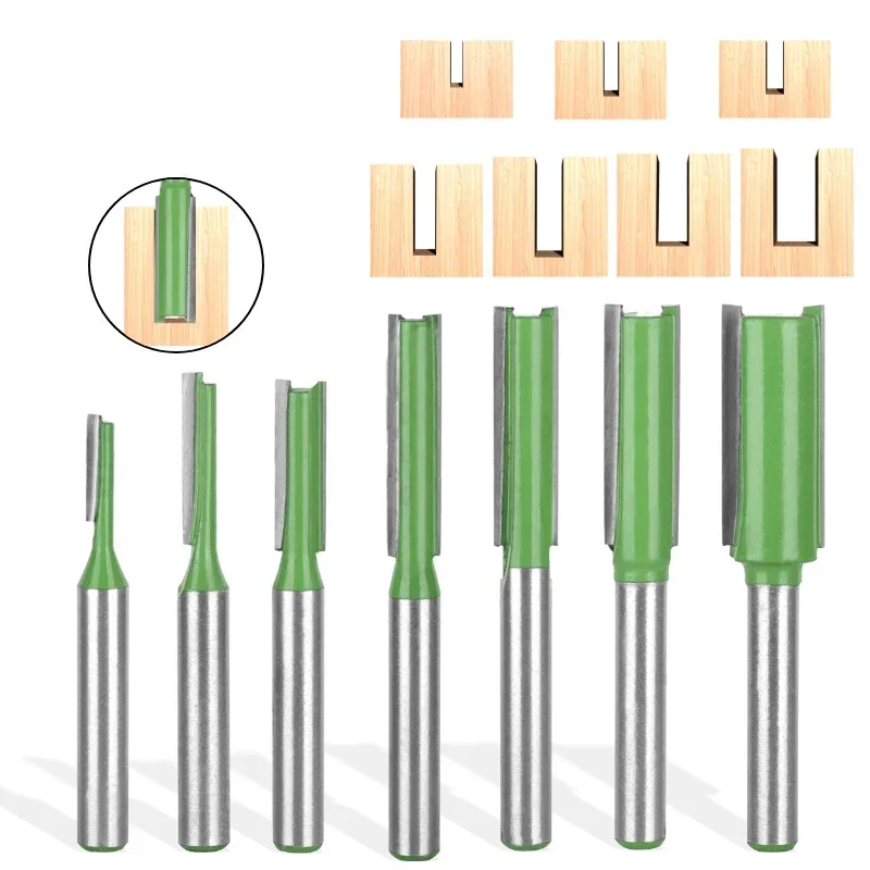 

7 Pcs Straight Knife 1/4 Shank Woodworking Milling Tools Double-Edged Grooving Trimmer Machine Electric Tool Accessories Dspiae