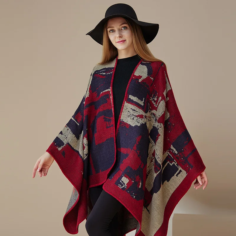 Travel warm shawl, outerwear, split cape, dual-purpose ethnic style scarf for women