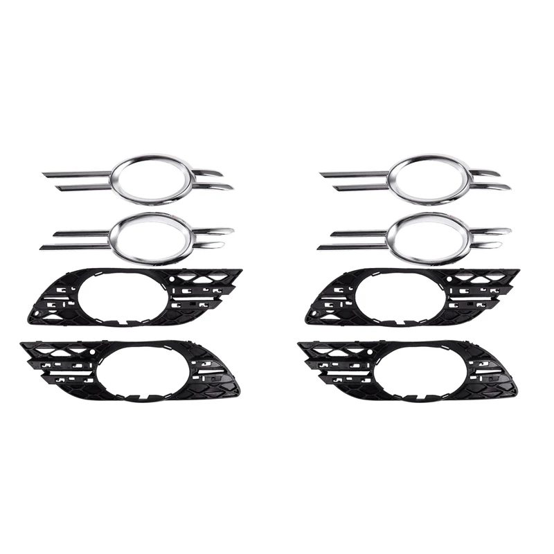 8Pcs Front Bumper Fog Light Chrome Grill Trim Cover Left Right For Mercedes-Benz 2007-2009 W211 E320 E350 E550 E63 Amg