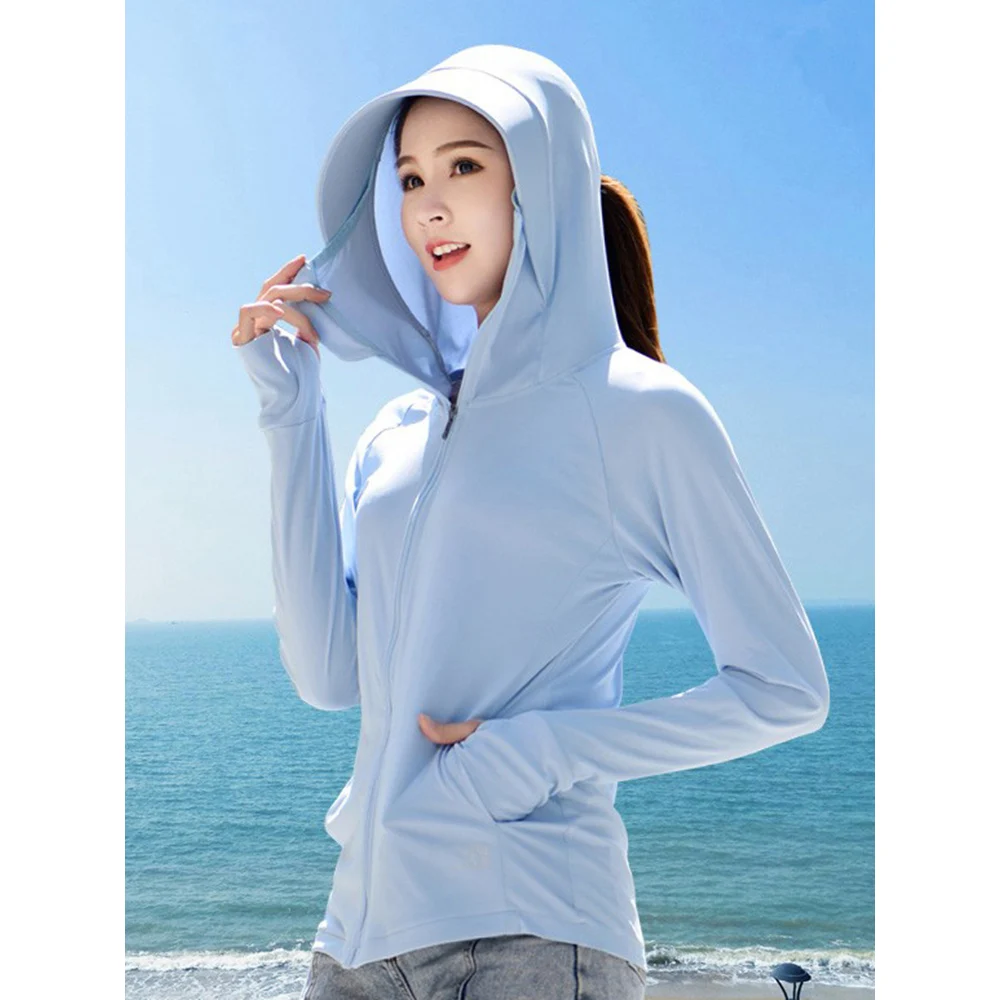 Summer UV Sunscreen Jacket Women Cycling Fishing  Outdoor Sport Sun Protection Hoodie Shirts Ice Silk Breathable Skin Coat 3XL