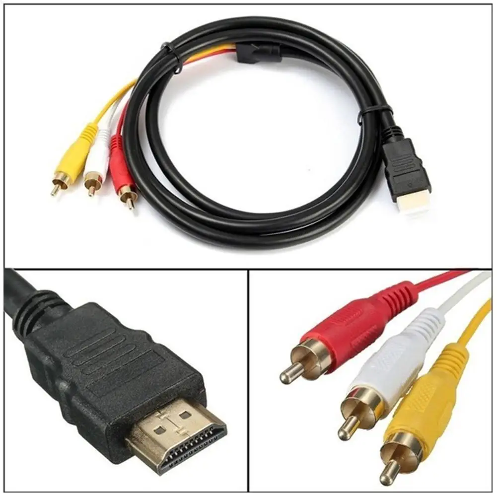 to RCA Cable 1080P 5ft/1.5m Male to 3-RCA Video Audio AV Cable Connector Adapter Transmitter for TV HDTV DVD 2025 K4S1