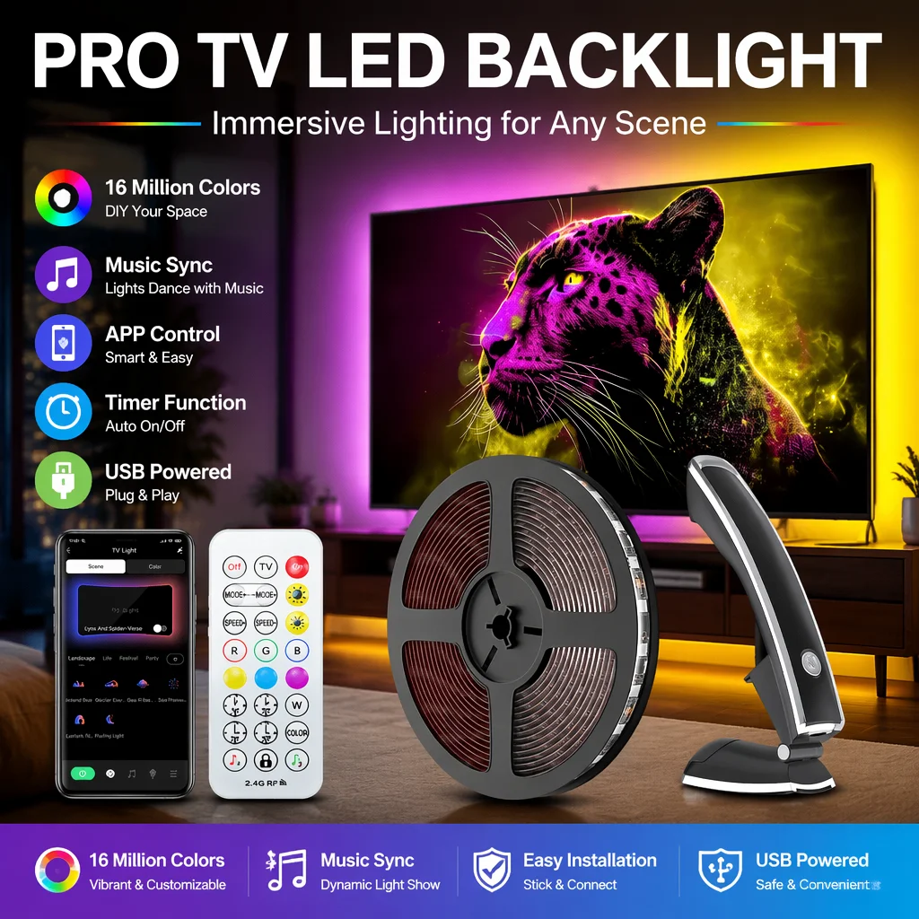 TV Sync LED Strip Light RGB Immersion Backlight Bluetooth Camera Capture Ambient Lighting