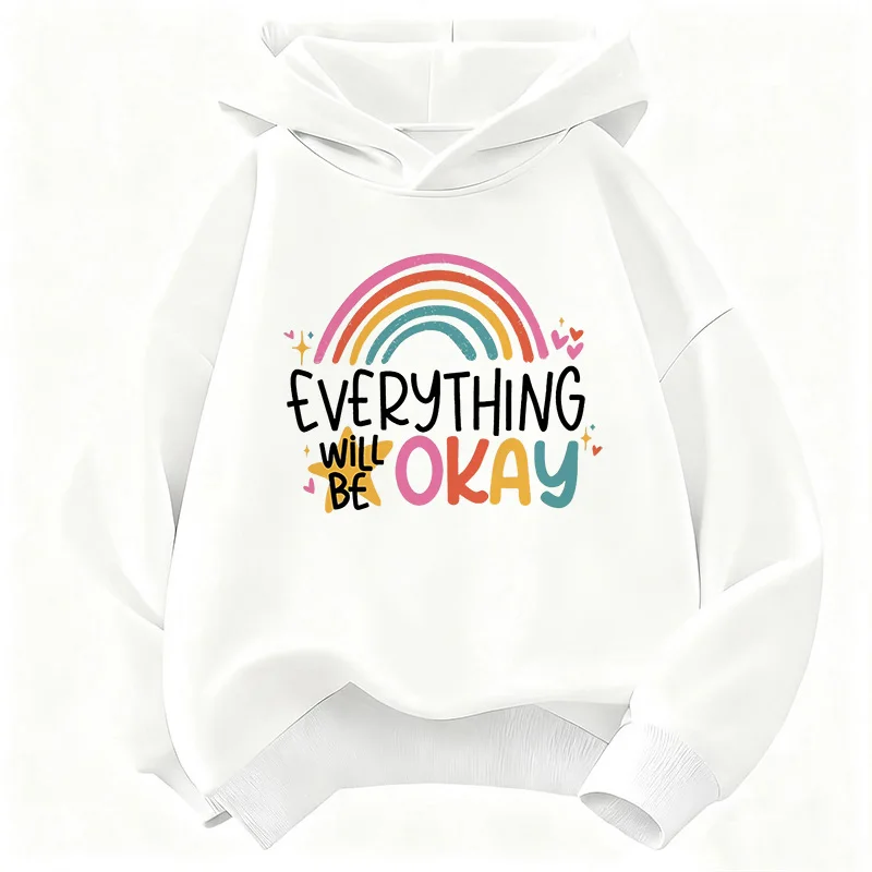 Everything Will Be Ok Hoodie mit Regenbogen-Design-Aufdruck, Kinder-Sweatshirt, Kapuzenpullover, lässige Hoodies für Jungen und Mädchen, Kleidung