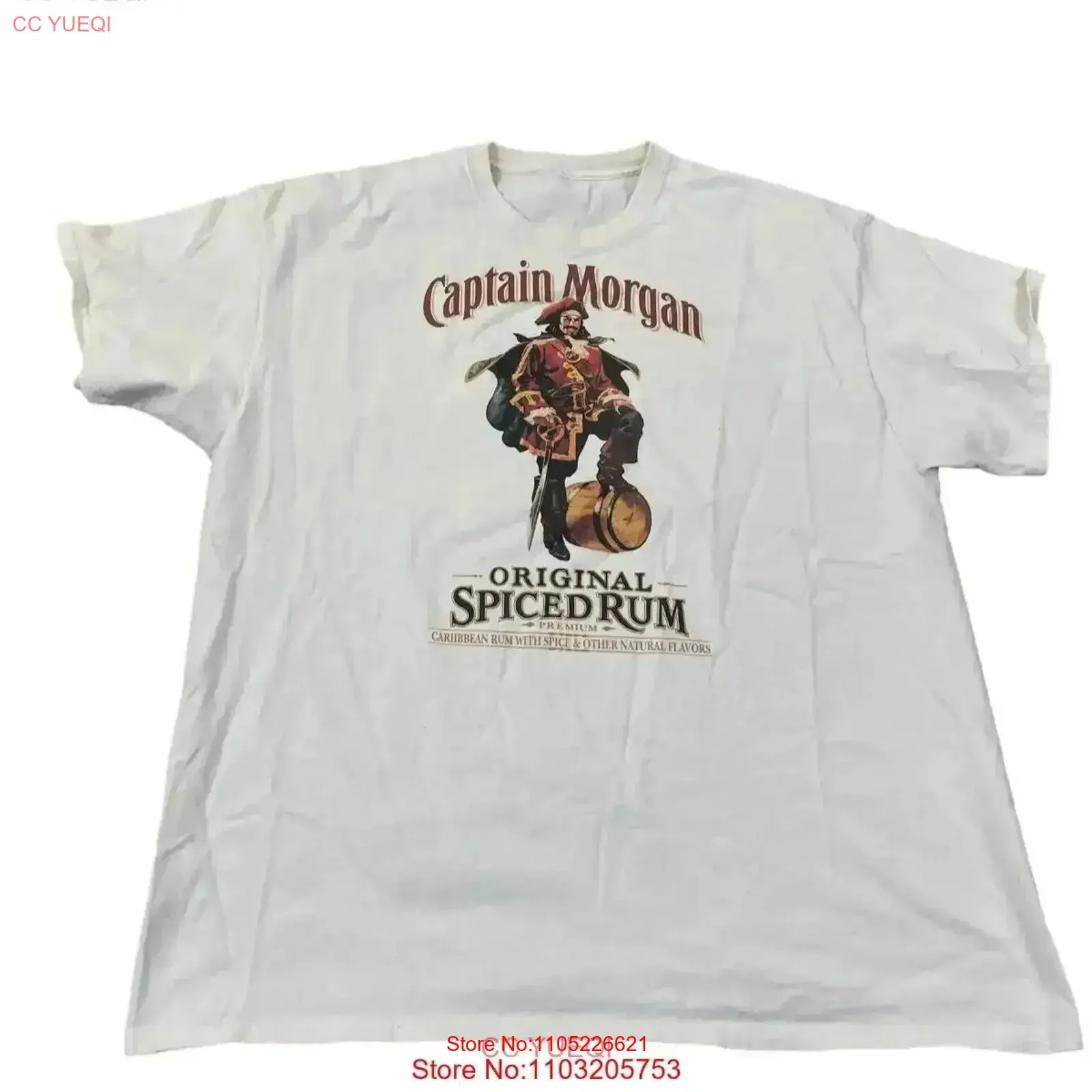 Captain Morgan Original Spiced Rum T Shirt XXL Cream White Color FLAWS vintage Washed Casual streetwear homme vintage Washed