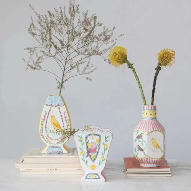 Nightingale And Rose Art Vase Colorful Double-sided Hand-painted Ceramic Vase Romantic Home Decor Ceramic Vases For Gift