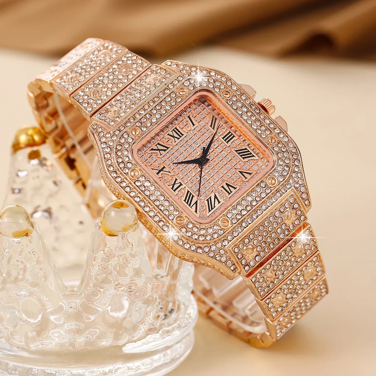 Reloj de aleación de diamantes de imitación con esfera cuadrada de gran tamaño, relojes de mujer elegantes, joyería, reloj de mujer sofisticado y con estilo