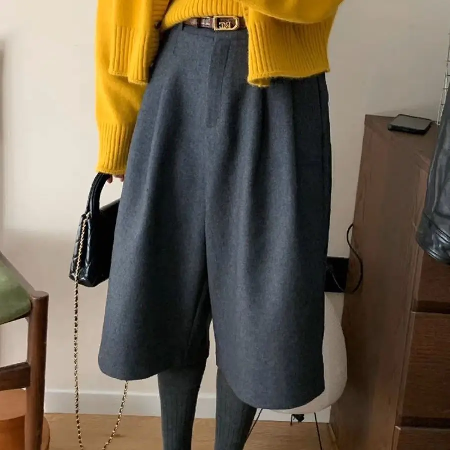 CHOO Level Recommendation! Korean Style High-end Fashion with Woolen Cropped Pants for Women High Waisted and Wide Leg Pants