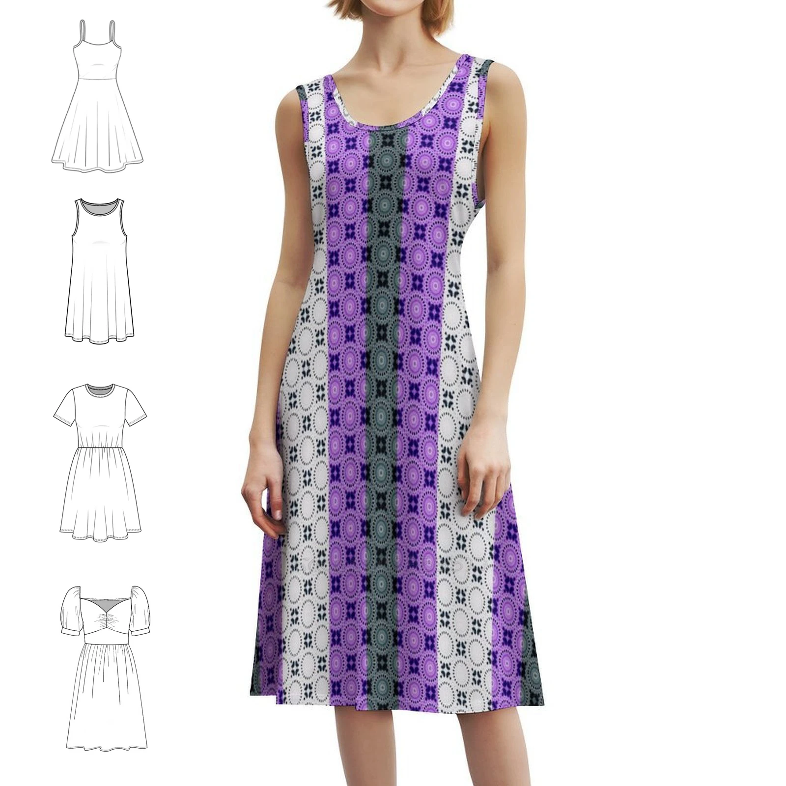 

Ace Patterned Stripes Bohemian Sleeveless Dress Multi-Print Beach Vacation Party Dress Ace Patterned Stripes Circles Checkered