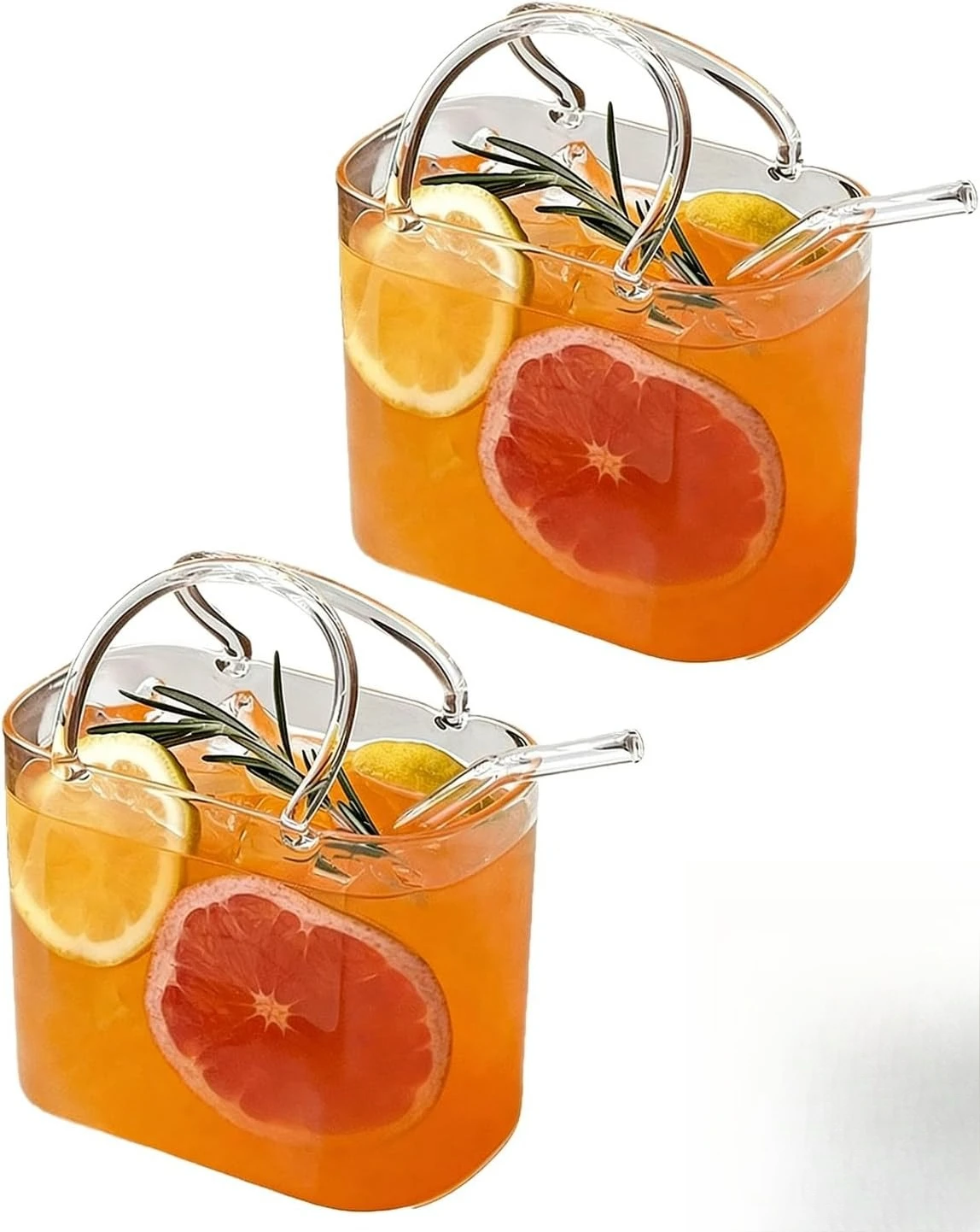 

Glass Purse for Drinks Unique Wine Glasses with Straw Handbag Vases for Cute Room Decor 2pcs