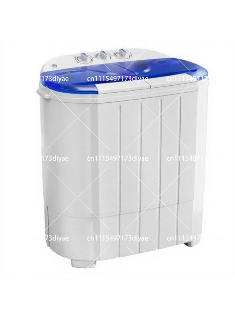 Mini Double Tub Washing Machine, Semi-Automatic Portable Washer with Spin Dryer, Compact Stainless Steel Drum