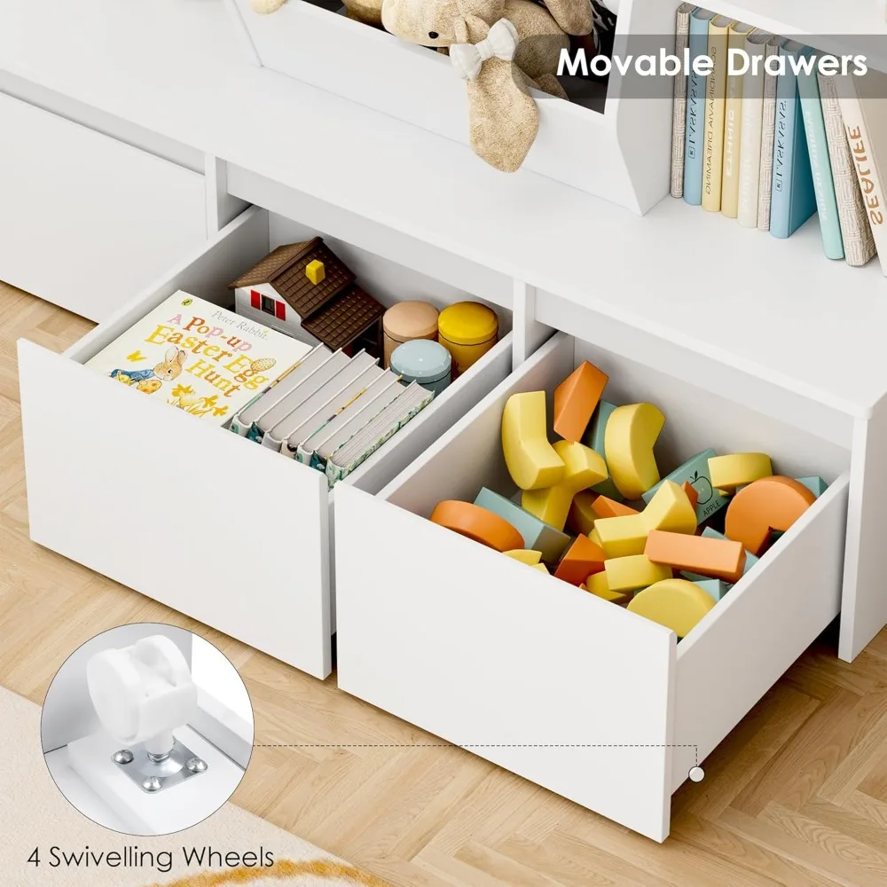 Детский шкаф для хранения игрушек и книг с 3 регулируемыми ящиками и полками для организации комнаты для малышей