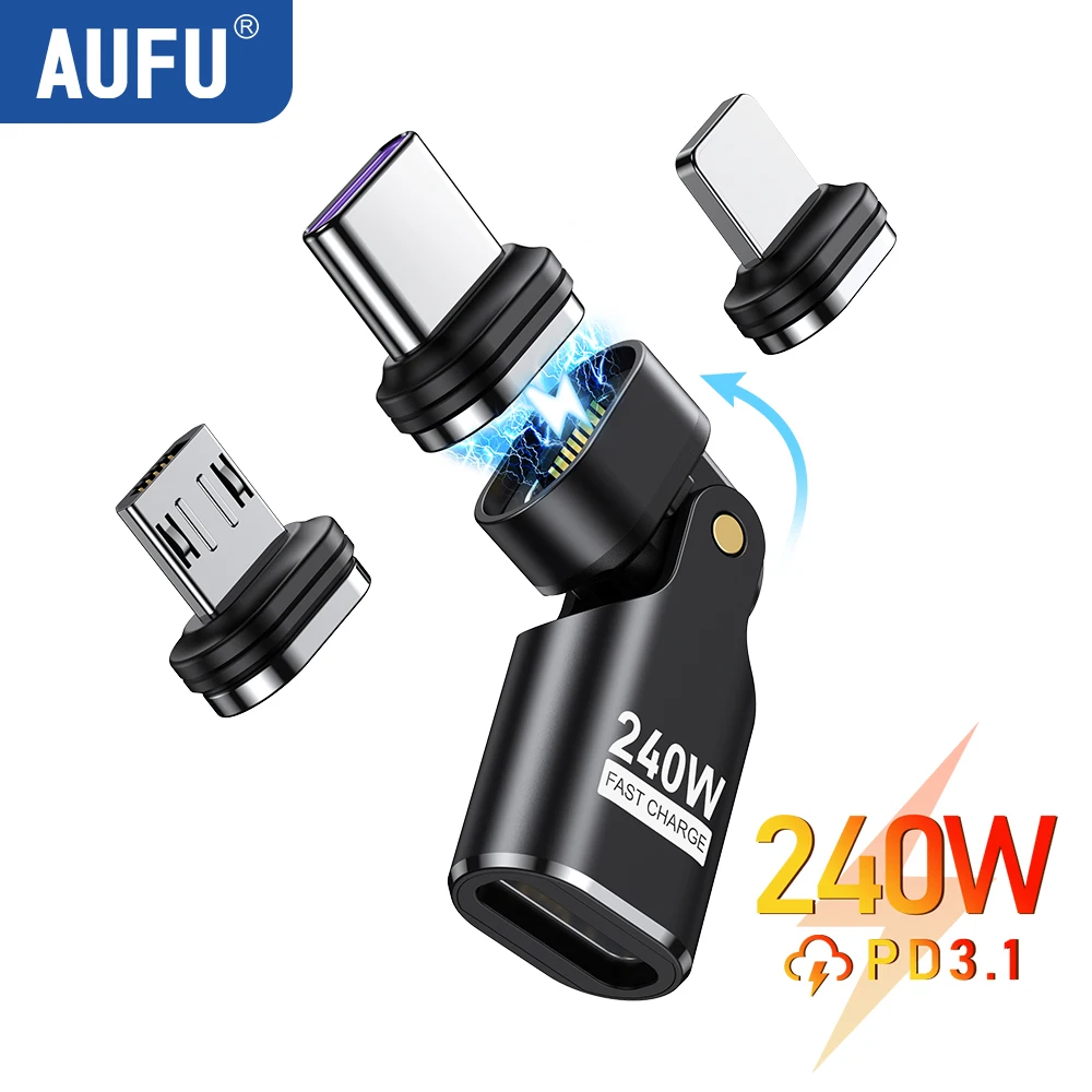 

AUFU 2PCS 16Pin Magnetic Type C OTG Adapter 240W Fast Charging USB C to Type C Female Converter for iPhone Macbook Xiaomi Laptop
