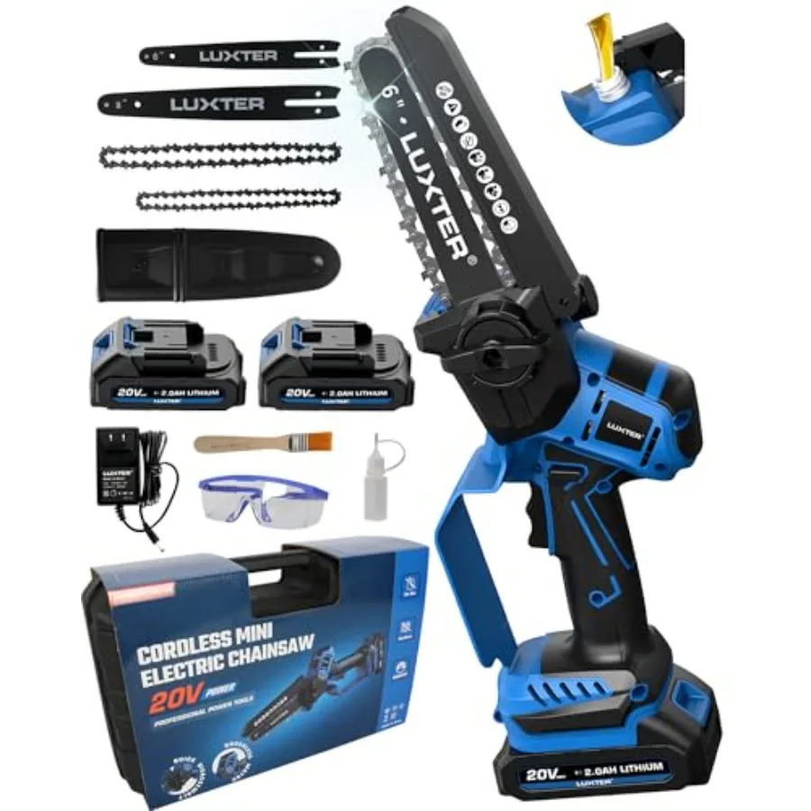 

8-дюймовая и 6-дюймовая бесщеточная аккумуляторная ручная электрическая бензопила с 2 батареями емкостью 2,0 Ач для эффективной обрезки деревьев, вырезки древесины